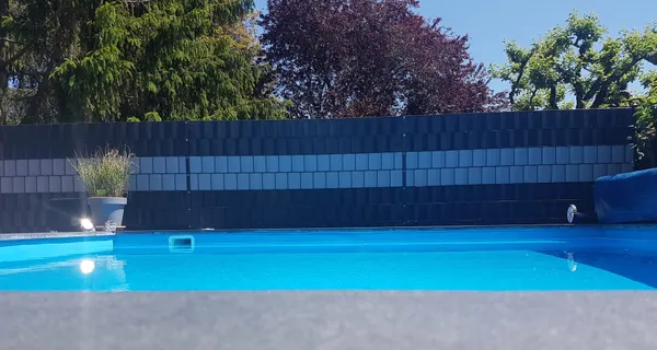 Poolanlage mit moderner Sichtschutzeinfriedung umgesetzt